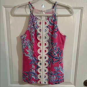 Lilly Pulitzer Pink and Blue Fitted Embellished Tank Top